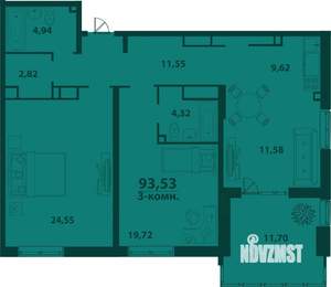 3-к квартира, строящийся дом, 93м2, 22/24 этаж