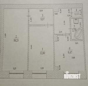 2-к квартира, вторичка, 54м2, 1/5 этаж