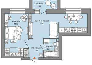 1-к квартира, строящийся дом, 42м2, 3/9 этаж