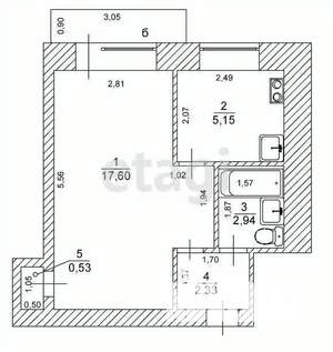 1-к квартира, вторичка, 29м2, 4/4 этаж