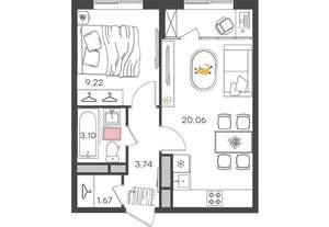 2-к квартира, вторичка, 38м2, 9/24 этаж