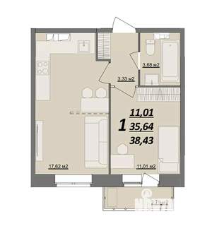 1-к квартира, сданный дом, 38м2, 3/10 этаж