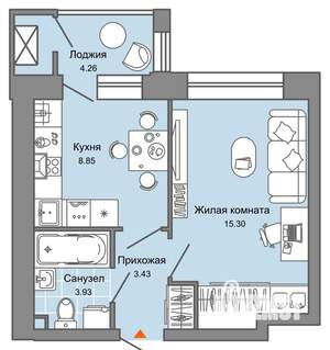 1-к квартира, вторичка, 34м2, 1/4 этаж