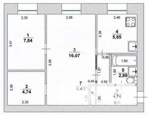 2-к квартира, вторичка, 43м2, 2/5 этаж
