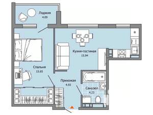 1-к квартира, вторичка, 43м2, 6/9 этаж