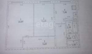 2-к квартира, вторичка, 52м2, 2/9 этаж