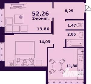 2-к квартира, строящийся дом, 52м2, 18/24 этаж