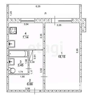 1-к квартира, вторичка, 35м2, 4/5 этаж