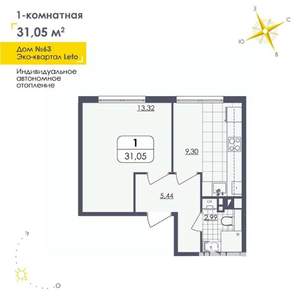 1-к квартира, вторичка, 31м2, 1/4 этаж