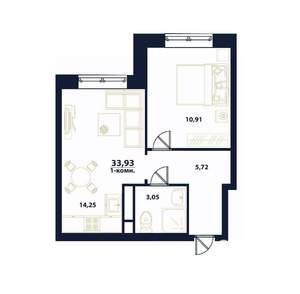 1-к квартира, вторичка, 34м2, 10/16 этаж