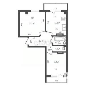 2-к квартира, вторичка, 51м2, 9/9 этаж