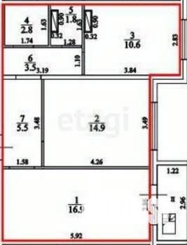 2-к квартира, вторичка, 56м2, 7/9 этаж