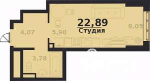 1-к квартира, строящийся дом, 23м2, 10/16 этаж