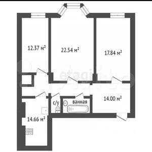 3-к квартира, вторичка, 85м2, 4/4 этаж