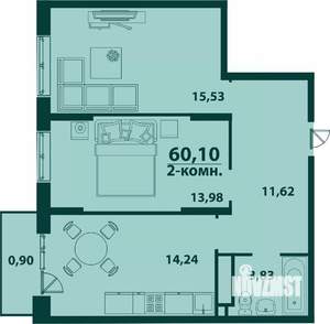 2-к квартира, строящийся дом, 60м2, 5/24 этаж