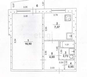 1-к квартира, вторичка, 33м2, 6/9 этаж