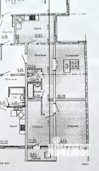 3-к квартира, вторичка, 75м2, 9/9 этаж