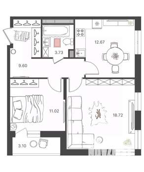2-к квартира, вторичка, 56м2, 14/16 этаж