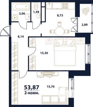 2-к квартира, строящийся дом, 54м2, 1/16 этаж