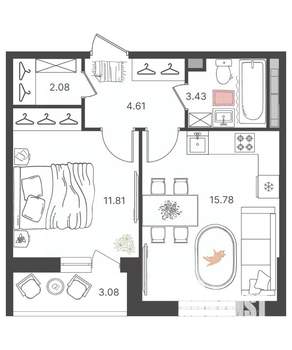 2-к квартира, вторичка, 38м2, 12/16 этаж