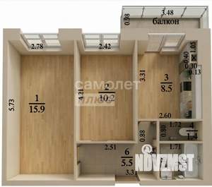 2-к квартира, вторичка, 44м2, 1/3 этаж