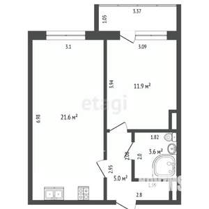 1-к квартира, вторичка, 42м2, 4/16 этаж