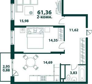 2-к квартира, вторичка, 61м2, 17/24 этаж