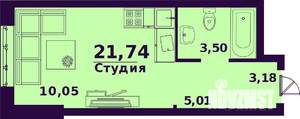 1-к квартира, строящийся дом, 22м2, 15/24 этаж