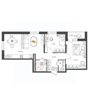 3-к квартира, вторичка, 62м2, 11/16 этаж