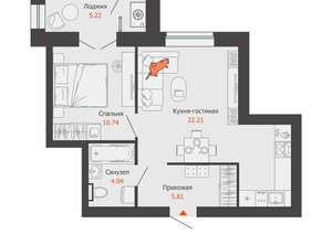1-к квартира, вторичка, 45м2, 6/9 этаж