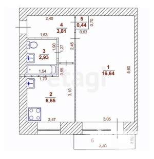 1-к квартира, вторичка, 30м2, 5/5 этаж