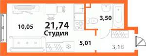 1-к квартира, строящийся дом, 22м2, 16/24 этаж