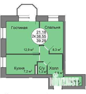 2-к квартира, вторичка, 39м2, 7/10 этаж