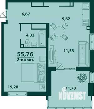 2-к квартира, строящийся дом, 56м2, 8/24 этаж