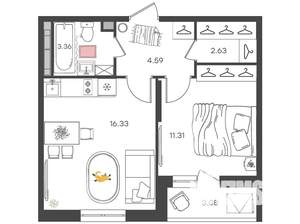 2-к квартира, вторичка, 38м2, 7/12 этаж