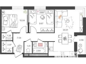 3-к квартира, вторичка, 55м2, 11/16 этаж