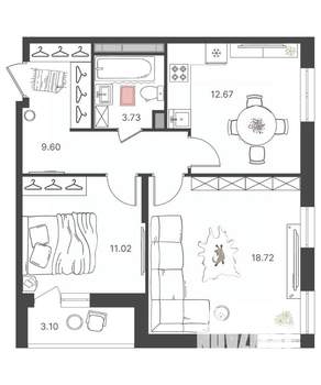 2-к квартира, вторичка, 57м2, 4/16 этаж