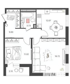 2-к квартира, вторичка, 57м2, 14/16 этаж