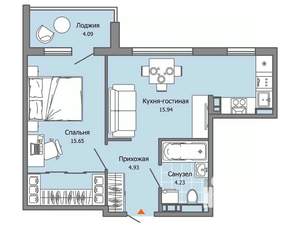 1-к квартира, строящийся дом, 43м2, 2/9 этаж