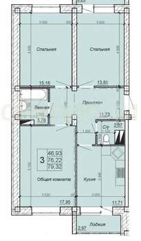 3-к квартира, вторичка, 76м2, 4/18 этаж