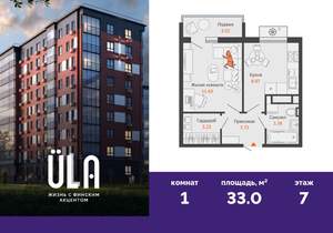 1-к квартира, вторичка, 33м2, 7/9 этаж