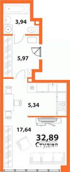 1-к квартира, строящийся дом, 33м2, 7/24 этаж