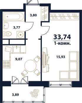 1-к квартира, вторичка, 34м2, 15/16 этаж