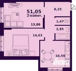 2-к квартира, строящийся дом, 51м2, 2/24 этаж