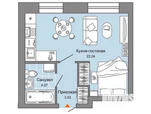Студия квартира, вторичка, 30м2, 3/4 этаж