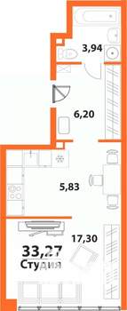 1-к квартира, строящийся дом, 33м2, 12/24 этаж