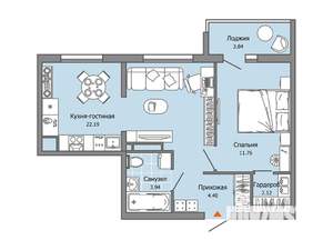 1-к квартира, строящийся дом, 46м2, 9/9 этаж