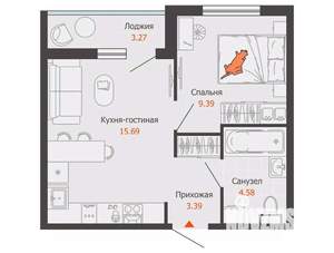 1-к квартира, вторичка, 35м2, 2/8 этаж