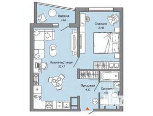 1-к квартира, вторичка, 44м2, 4/9 этаж