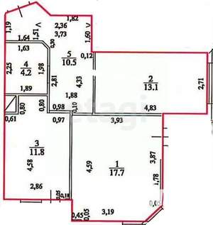 2-к квартира, вторичка, 57м2, 5/17 этаж
